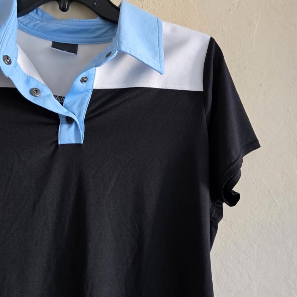 Belyn Key Women's Black and Blue Polo Shirt Short Skeeve Golf Top Size M - Picture 5 of 10